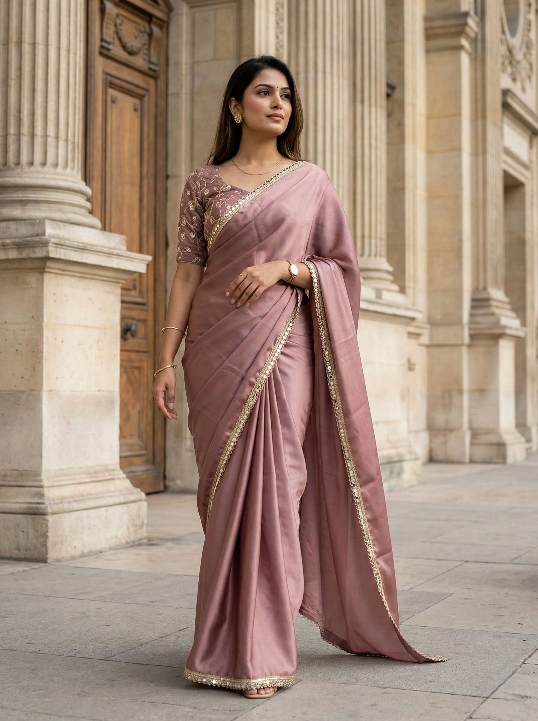 Blush Rose Satin Silk Grace Saree
