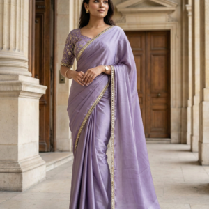 Lavender Satin Silk Designer Saree