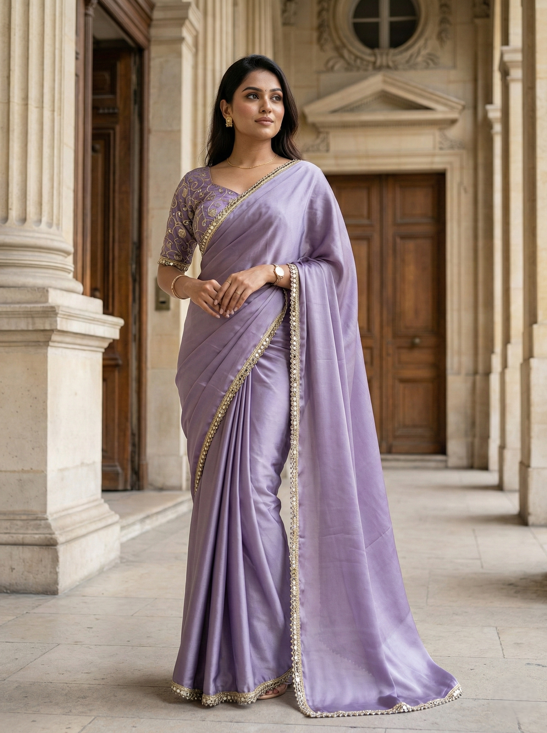 Lavender Satin Silk Designer Saree