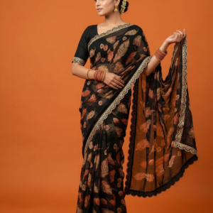 Elegant Noir Floral Designer Saree