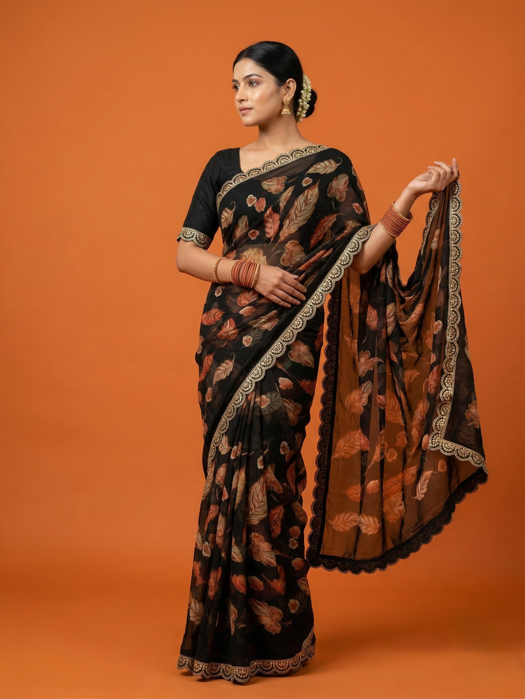 Elegant Noir Floral Designer Saree