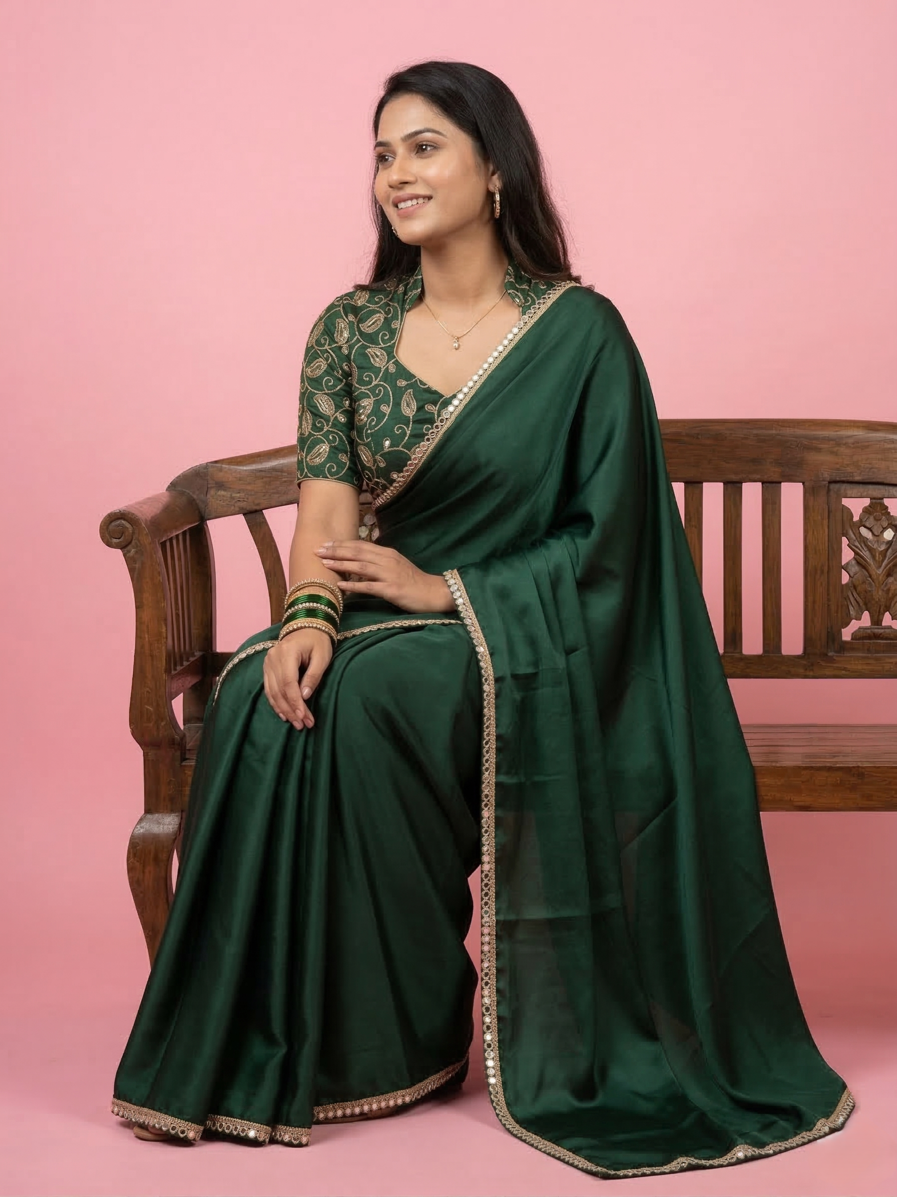 Dark Green Art Silk Elegant Saree
