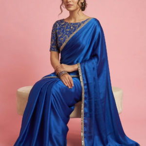 Classic Satin Silk Designer Party Wear Blue  Saree