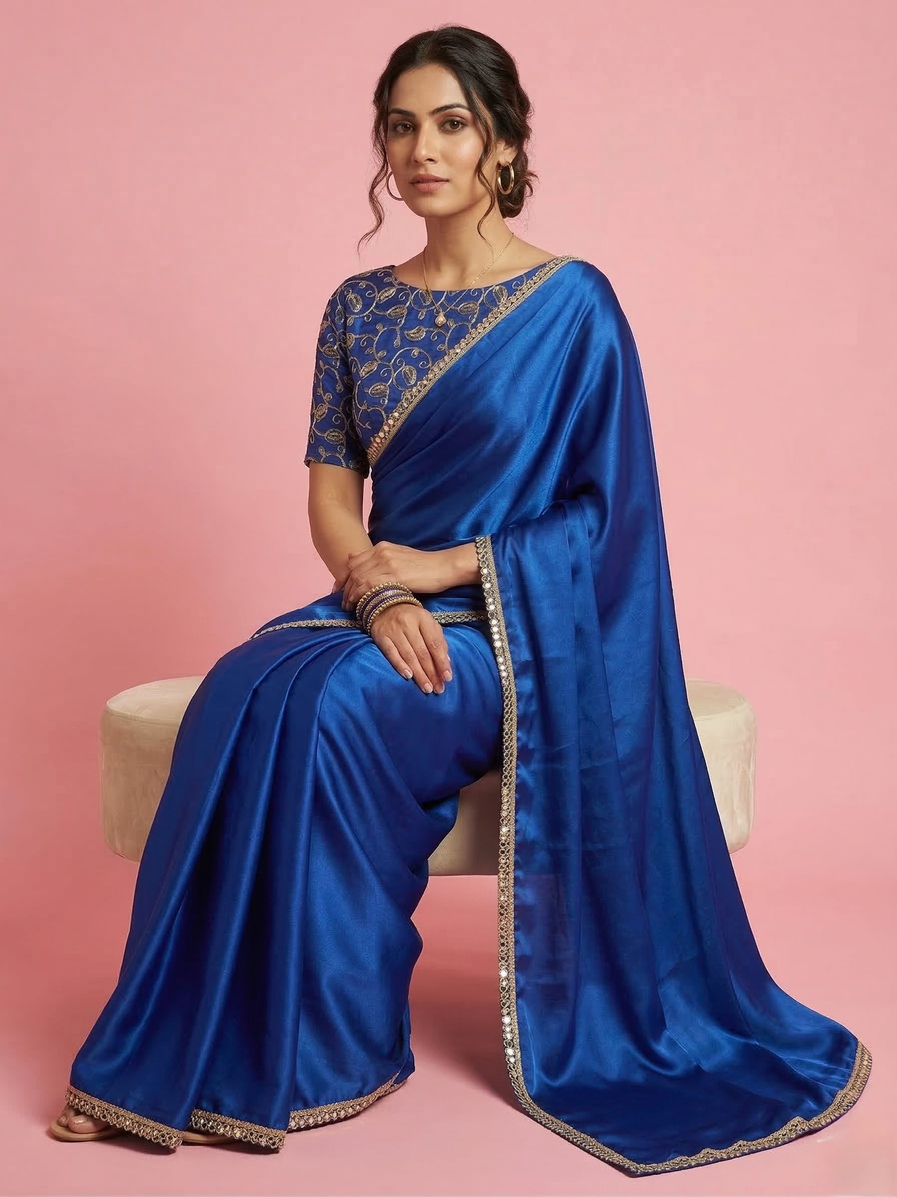 Classic Satin Silk Designer Party Wear Blue  Saree