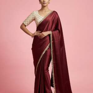 Royal Maroon Satin Elegance Saree